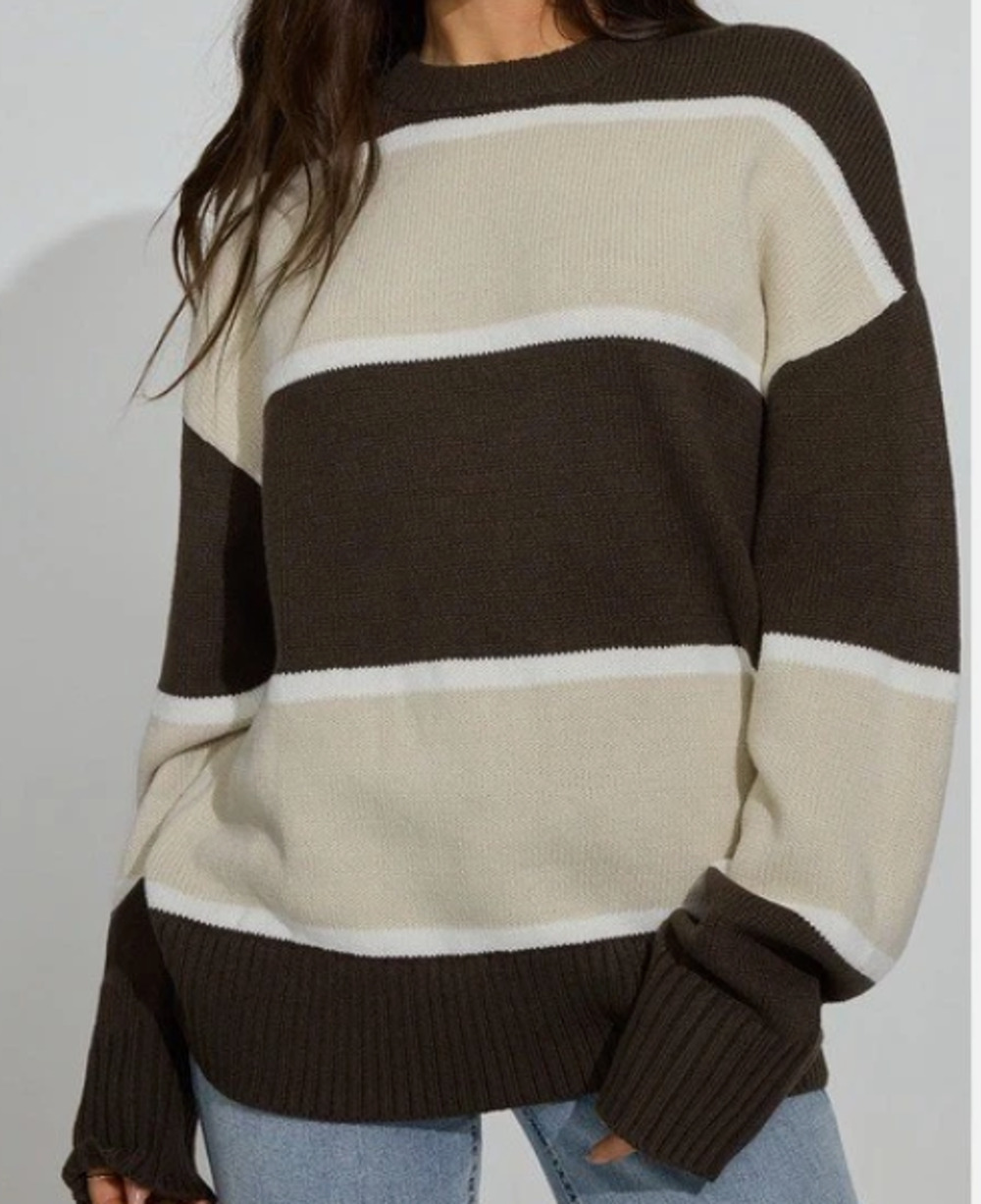 New Garage Roxy Long Sleeve Supersoft Crew Sweater, Armadillo/Cream Size Large